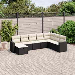 Vrtna sedežna garnitura 8-delna z blazinami črn poli ratan