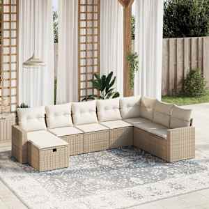 Vrtna sedežna garnitura 8-delna z blazinami bež poli ratan