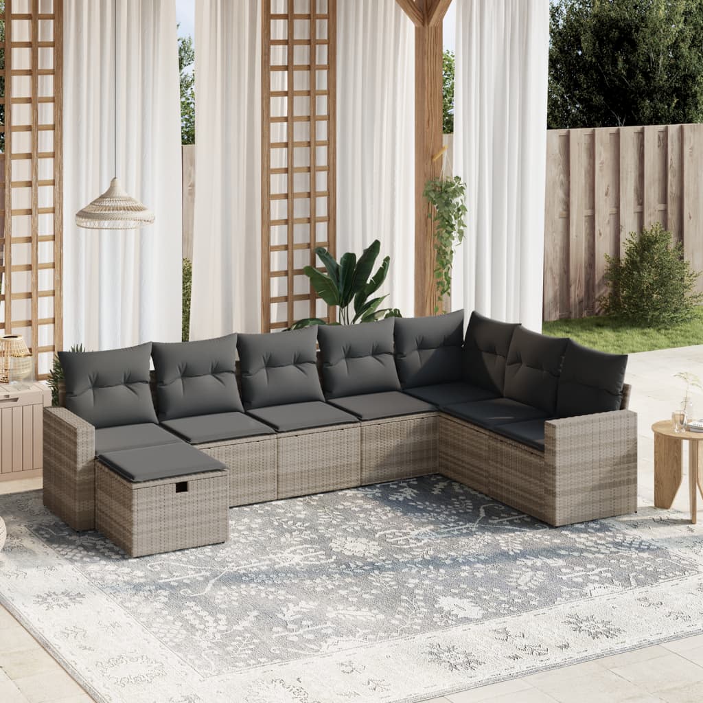 vidaXL 8-tlg. Garten-Sofagarnitur mit Kissen Hellgrau Poly Rattan