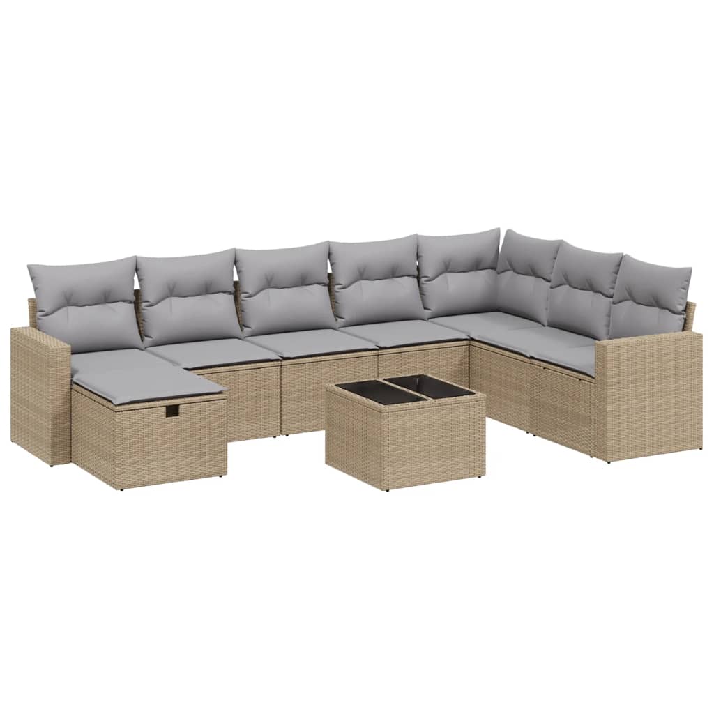 Thumbnail - vidaXL 9-tlg. Garten-Sofagarnitur mit Kissen Beige Poly Rattan