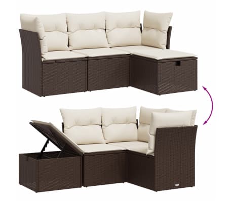 vidaXL Salon de jardin 4 pcs avec coussins marron r&eacute;sine tress&eacute;e