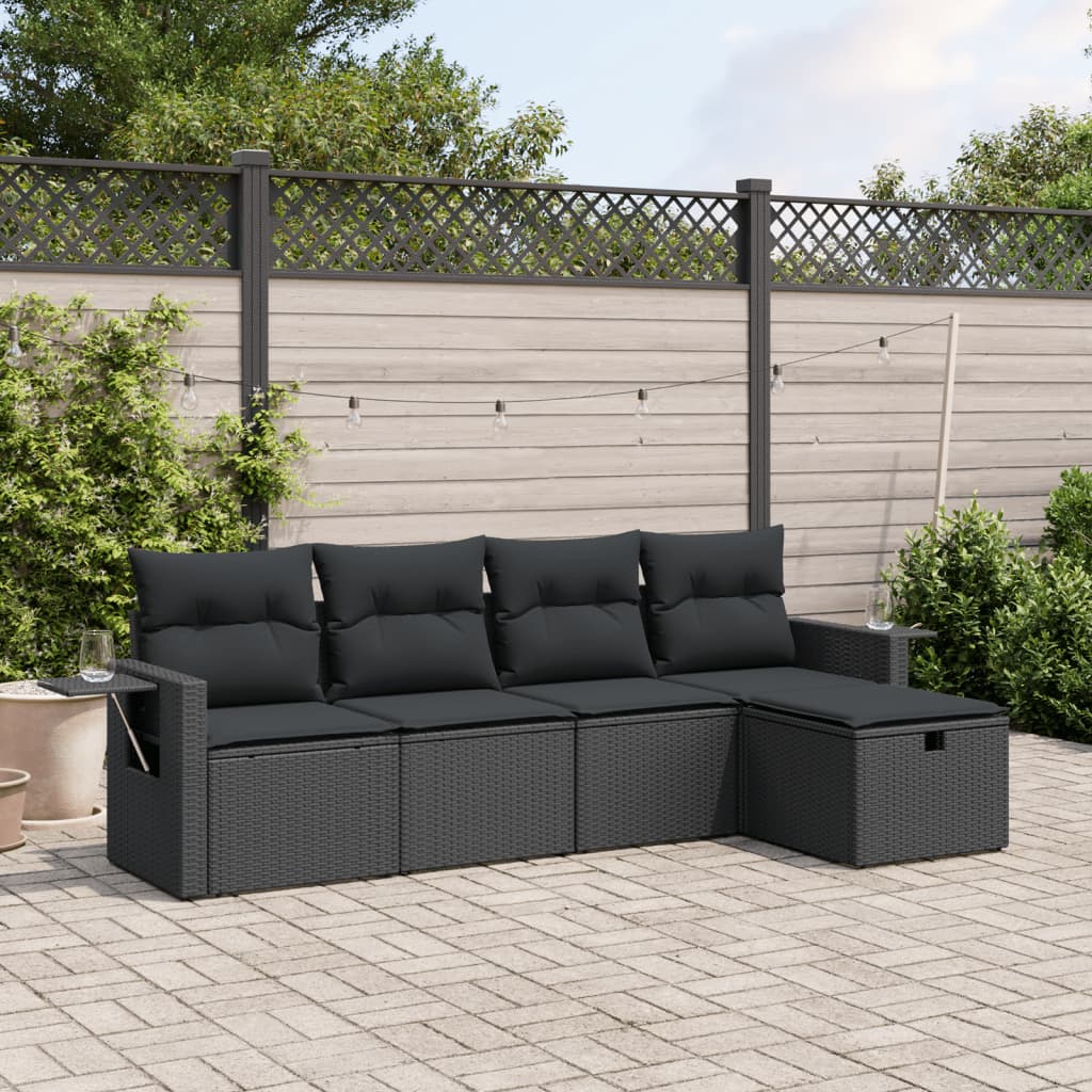 vidaXL 5-tlg. Garten-Sofagarnitur mit Kissen Schwarz Poly Rattan