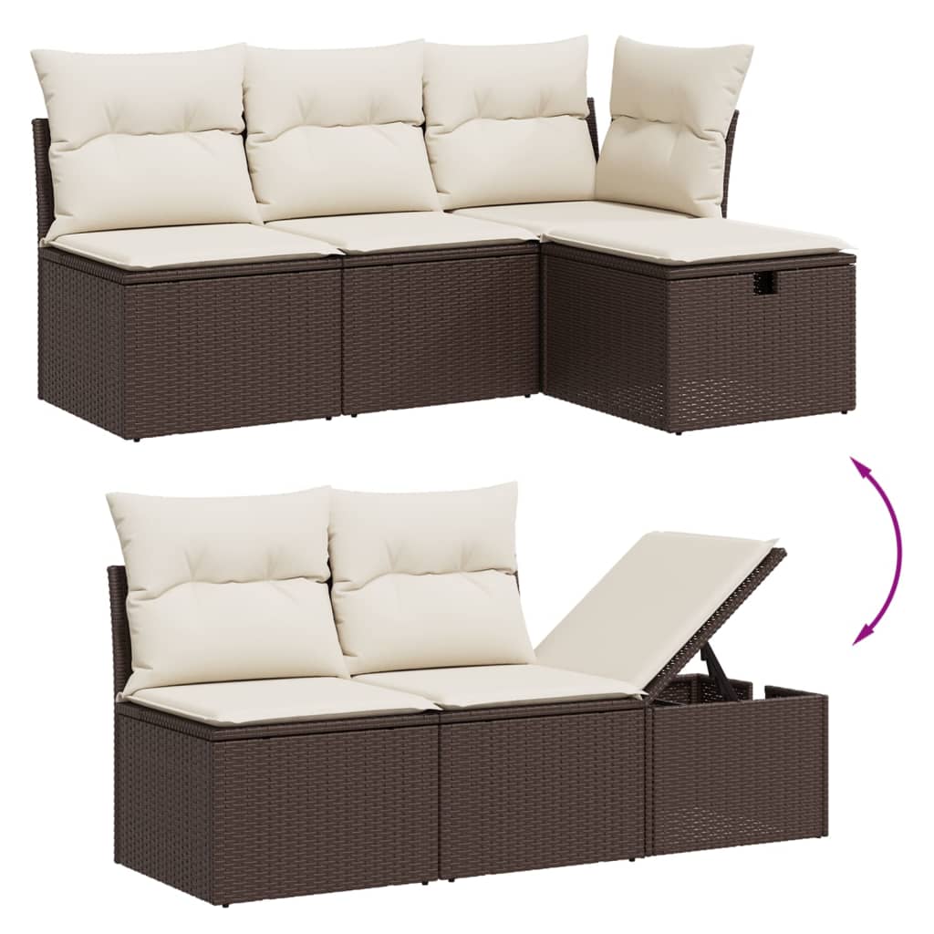 vidaXL 5-delige Loungeset met kussens poly rattan bruin afbeelding