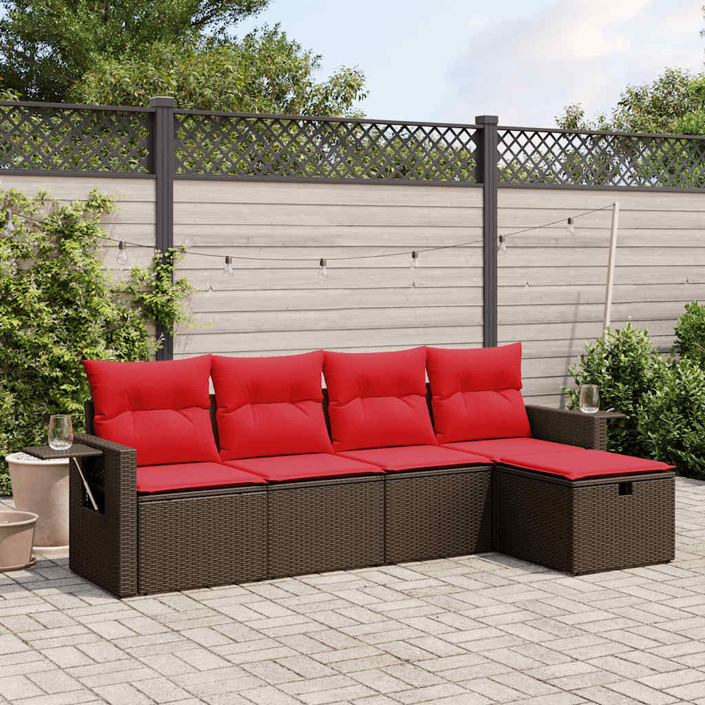 vidaXL 5-teiliges Gartensofa-Set mit Kissen, braun, Polyrattan