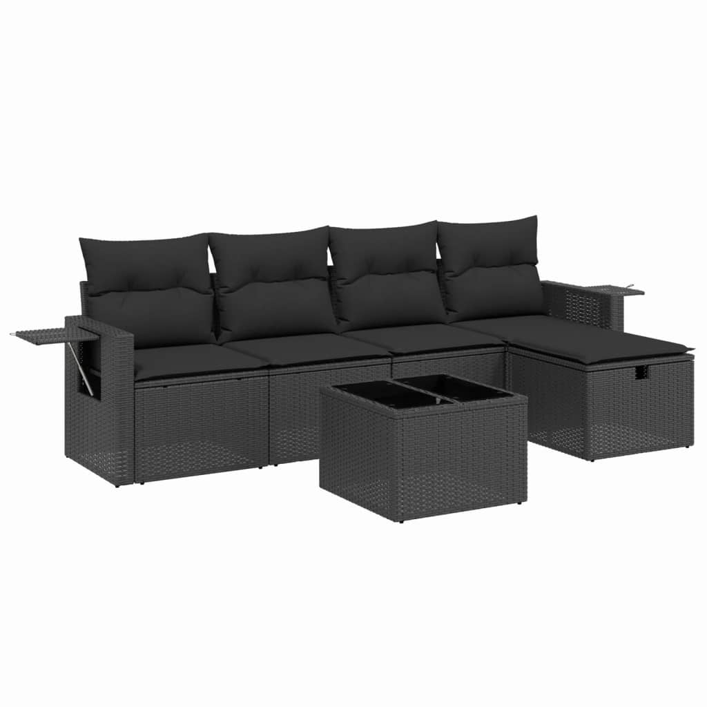 Thumbnail - vidaXL 6-tlg. Garten-Sofagarnitur mit Kissen Schwarz Poly Rattan