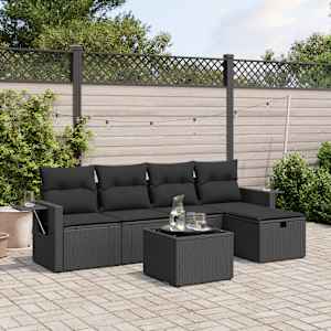 Vrtna sedežna garnitura 6-delna z blazinami črna poli ratan