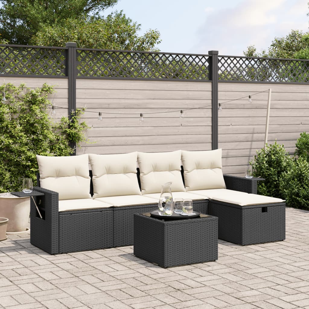 vidaXL 6-tlg. Garten-Sofagarnitur mit Kissen Schwarz Poly Rattan