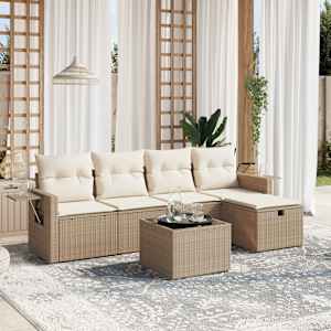Vrtna sedežna garnitura 6-delna z blazinami bež poli ratan