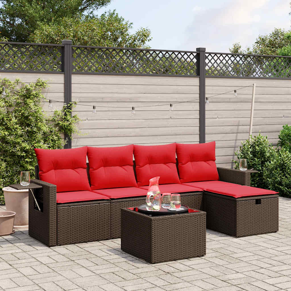 vidaXL 6-teiliges Gartensofa-Set mit Kissen, braun, Polyrattan