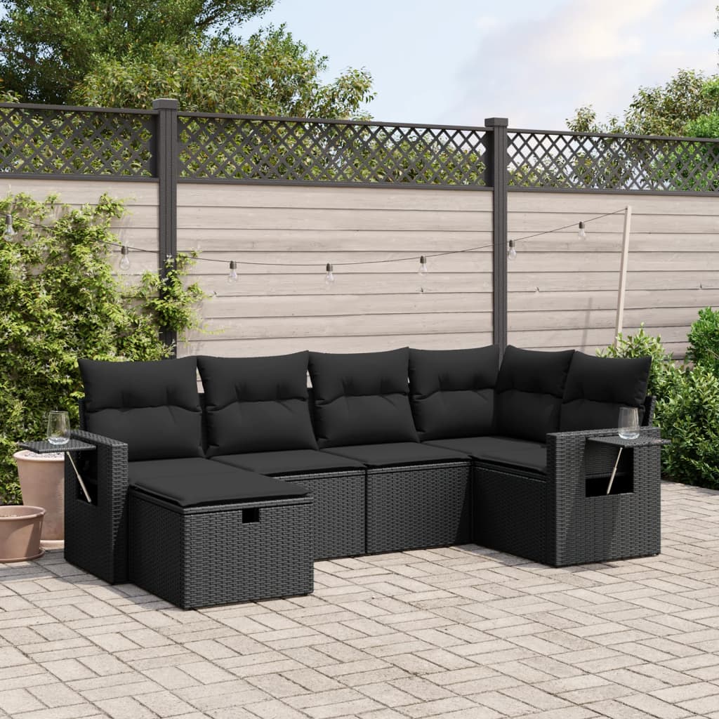 vidaXL 6-tlg. Garten-Sofagarnitur mit Kissen Schwarz Poly Rattan