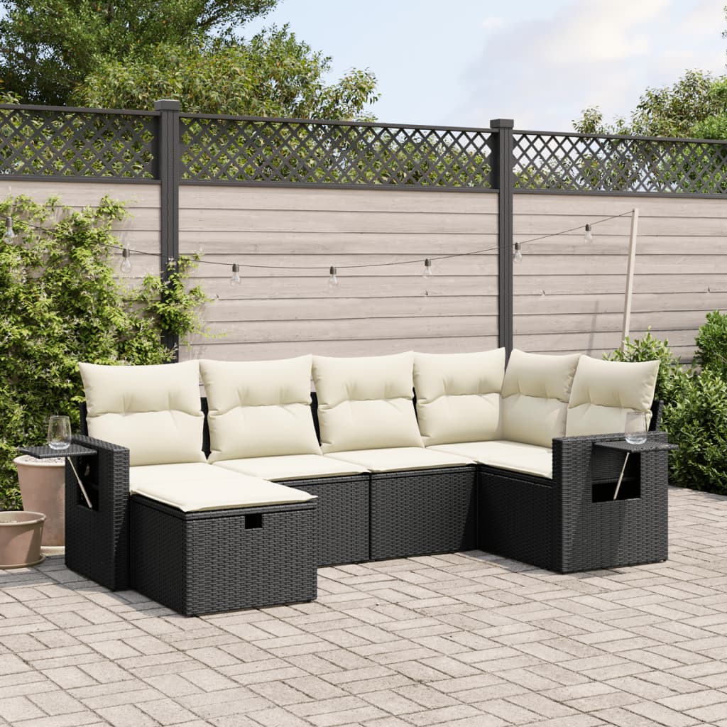 vidaXL 6-tlg. Garten-Sofagarnitur mit Kissen Schwarz Poly Rattan