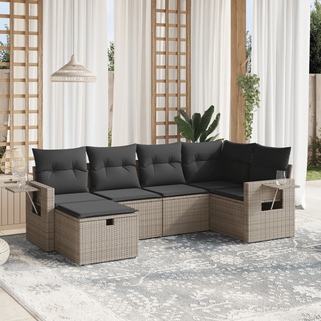 vidaXL 6-tlg. Garten-Sofagarnitur mit Kissen Grau Poly Rattan