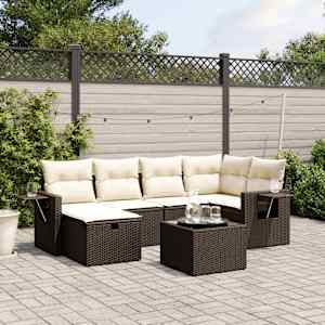 Vrtna sedežna garnitura 6-delna z blazinami rjav poli ratan