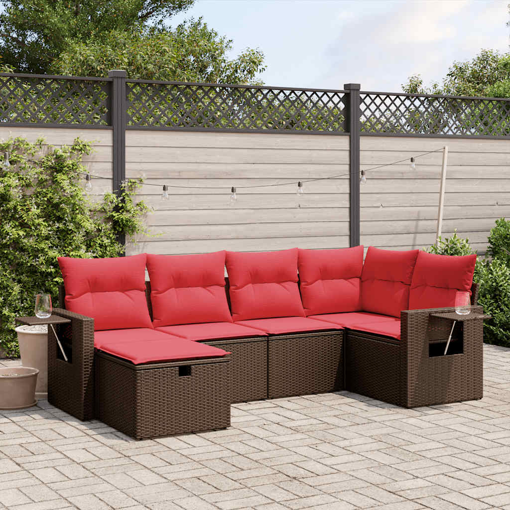 vidaXL 6-teiliges Gartensofa-Set mit Kissen, braun, Polyrattan