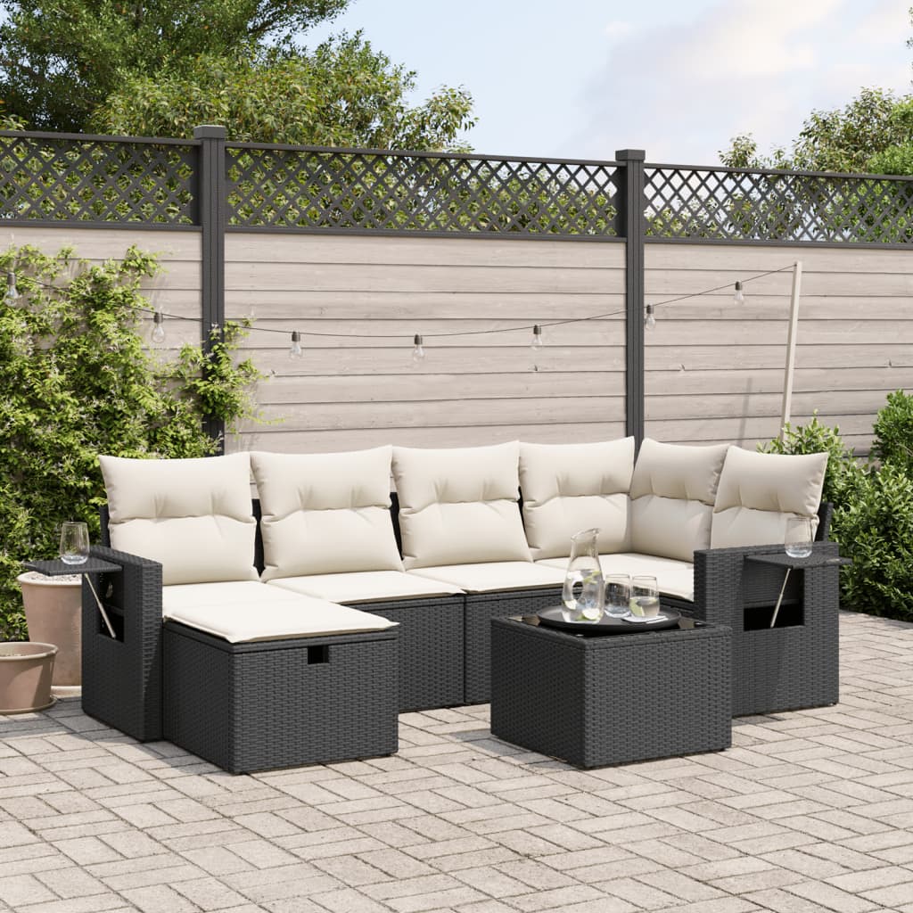 vidaXL 7-tlg. Garten-Sofagarnitur mit Kissen Schwarz Poly Rattan