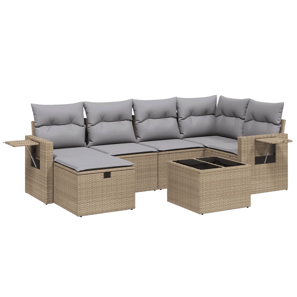 Thumbnail - vidaXL 7-tlg. Garten-Sofagarnitur mit Kissen Beige Poly Rattan
