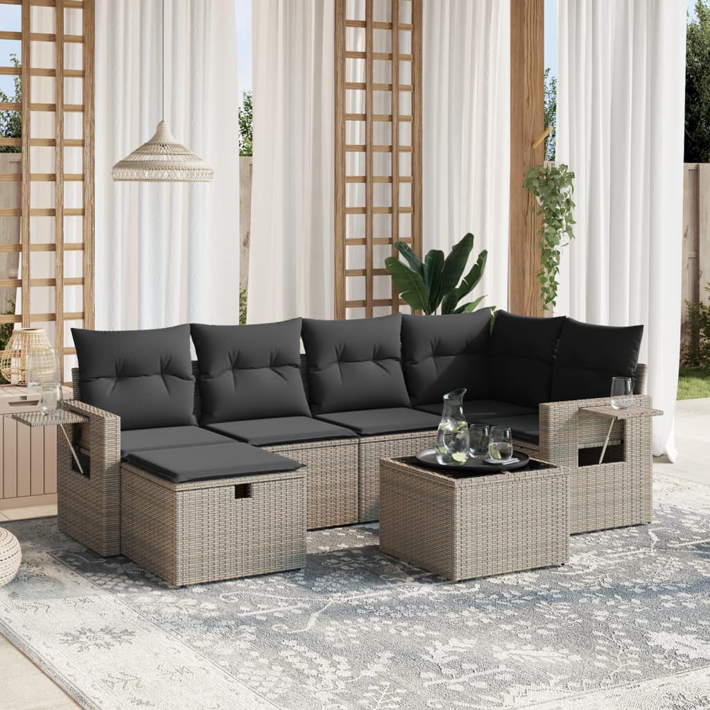 vidaXL 7-tlg. Garten-Sofagarnitur mit Kissen Grau Poly Rattan