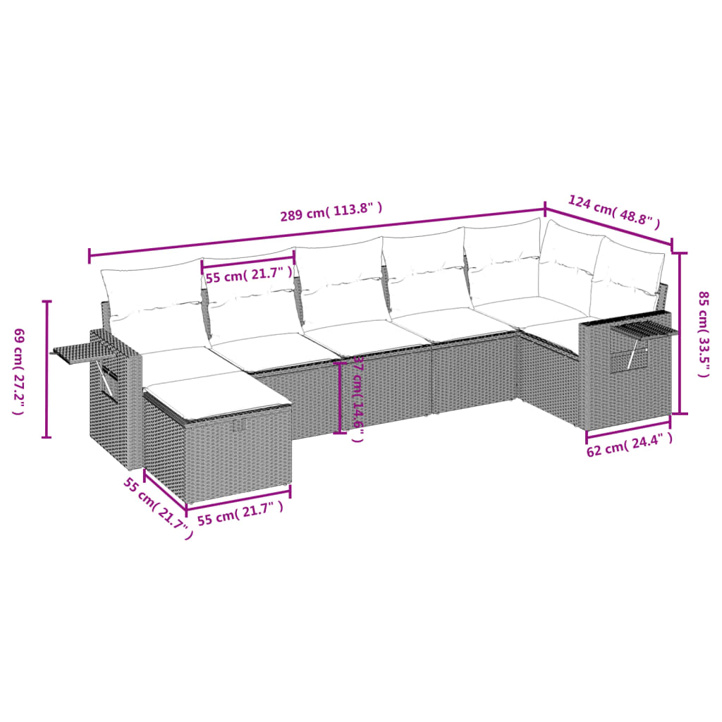Set canapele de grădină cu perne, 7 piese, negru, poliratan 3263812 - imagine 4