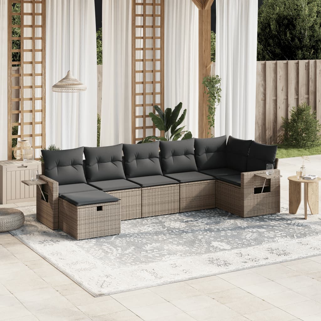 vidaXL 7-tlg. Garten-Sofagarnitur mit Kissen Grau Poly Rattan