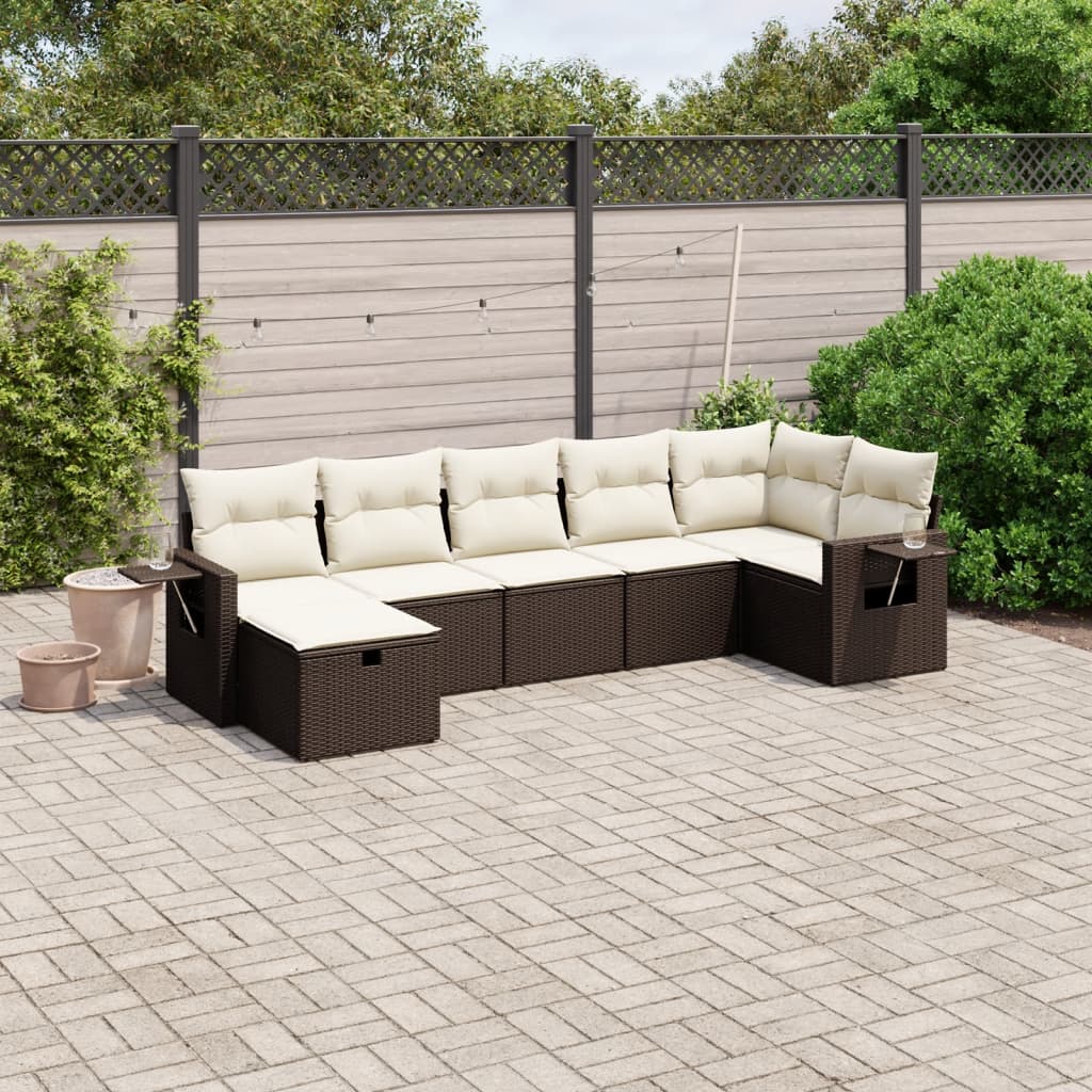 vidaXL 7-tlg. Garten-Sofagarnitur mit Kissen Braun Poly Rattan