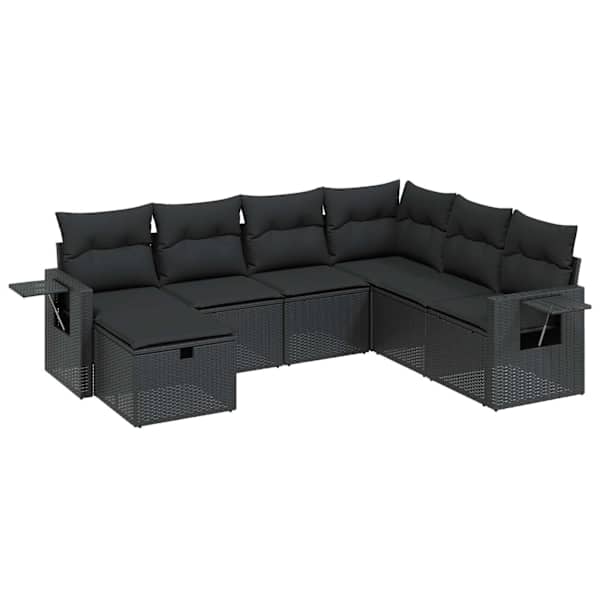 vidaXL 7-osaline aiadiivani komplekt patjadega, must, pol&uuml;rotang