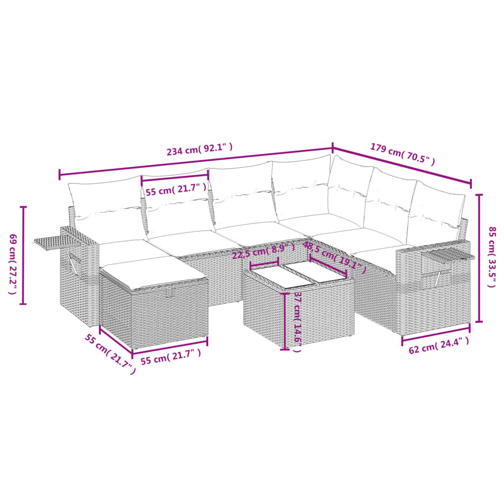 Set mobilier de grădină cu perne, 8 piese, negru, poliratan 3263842 - imagine 4