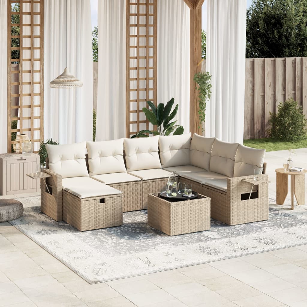 vidaXL 8-tlg. Garten-Sofagarnitur mit Kissen Beige Poly Rattan