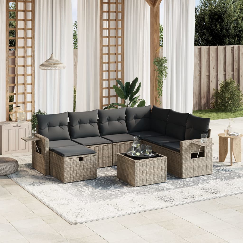 vidaXL 8-tlg. Garten-Sofagarnitur mit Kissen Grau Poly Rattan