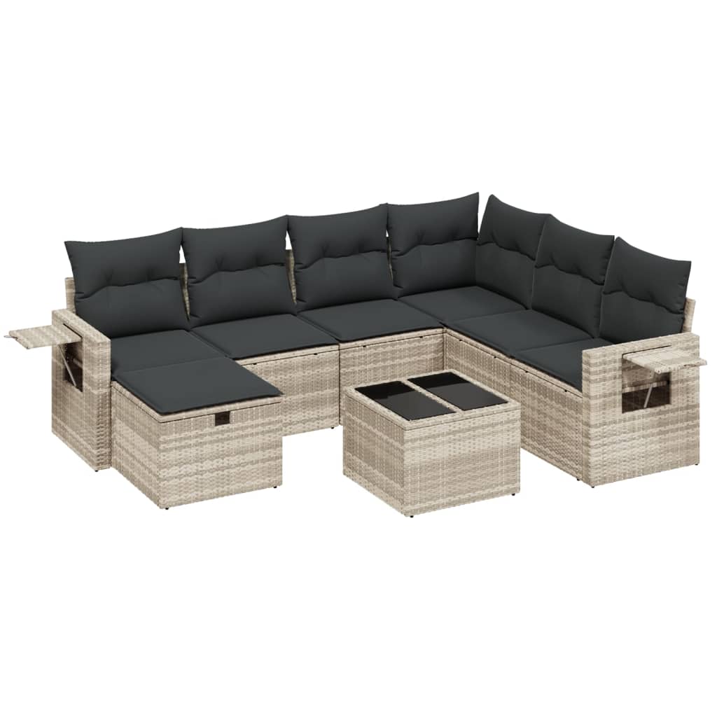 Thumbnail - vidaXL 8-tlg. Garten-Sofagarnitur mit Kissen Hellgrau Poly Rattan