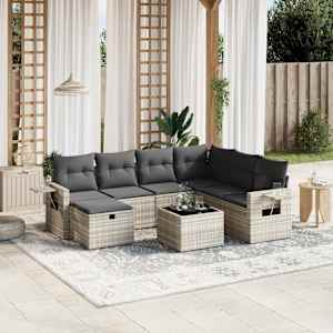 8dílná zahradní sedací souprava a podušky světle šedá polyratan - obrázek 1