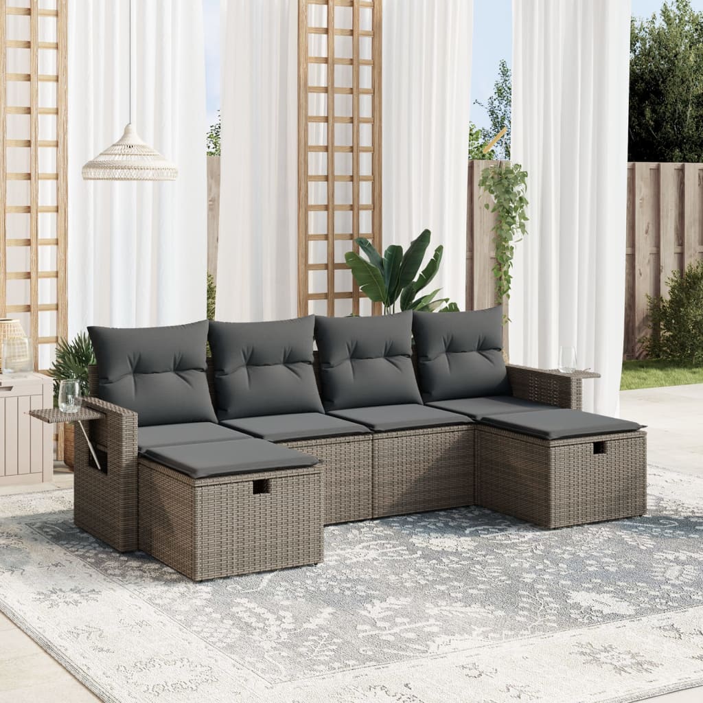 vidaXL 6-tlg. Garten-Sofagarnitur mit Kissen Grau Poly Rattan