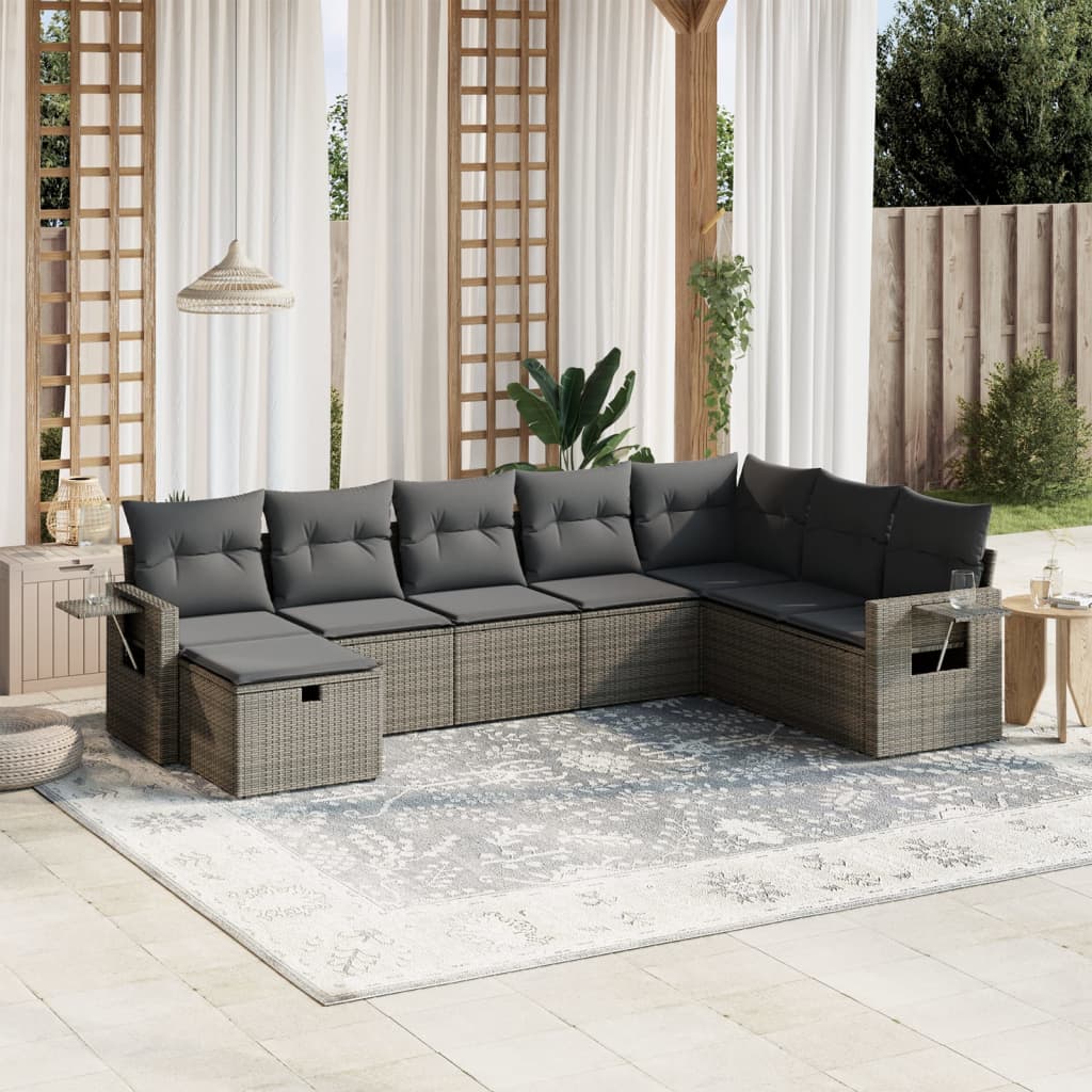 vidaXL 8-tlg. Garten-Sofagarnitur mit Kissen Grau Poly Rattan