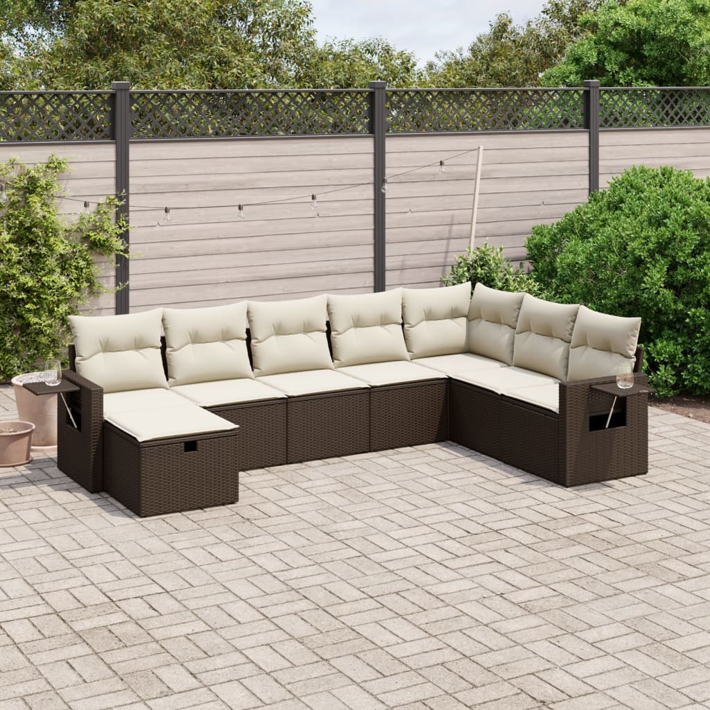 vidaXL 8-tlg. Garten-Sofagarnitur mit Kissen Braun Poly Rattan