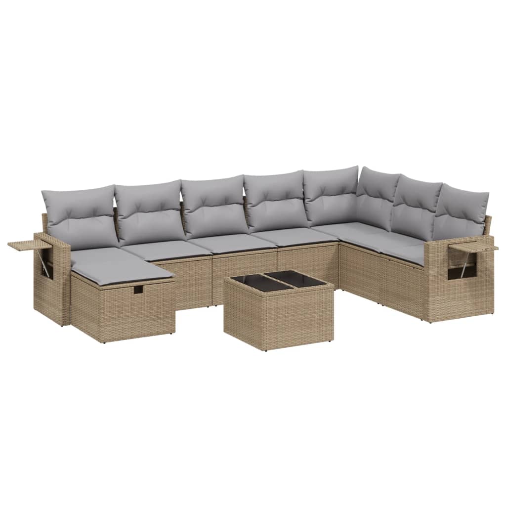 Thumbnail - vidaXL 9-tlg. Garten-Sofagarnitur mit Kissen Beige Poly Rattan