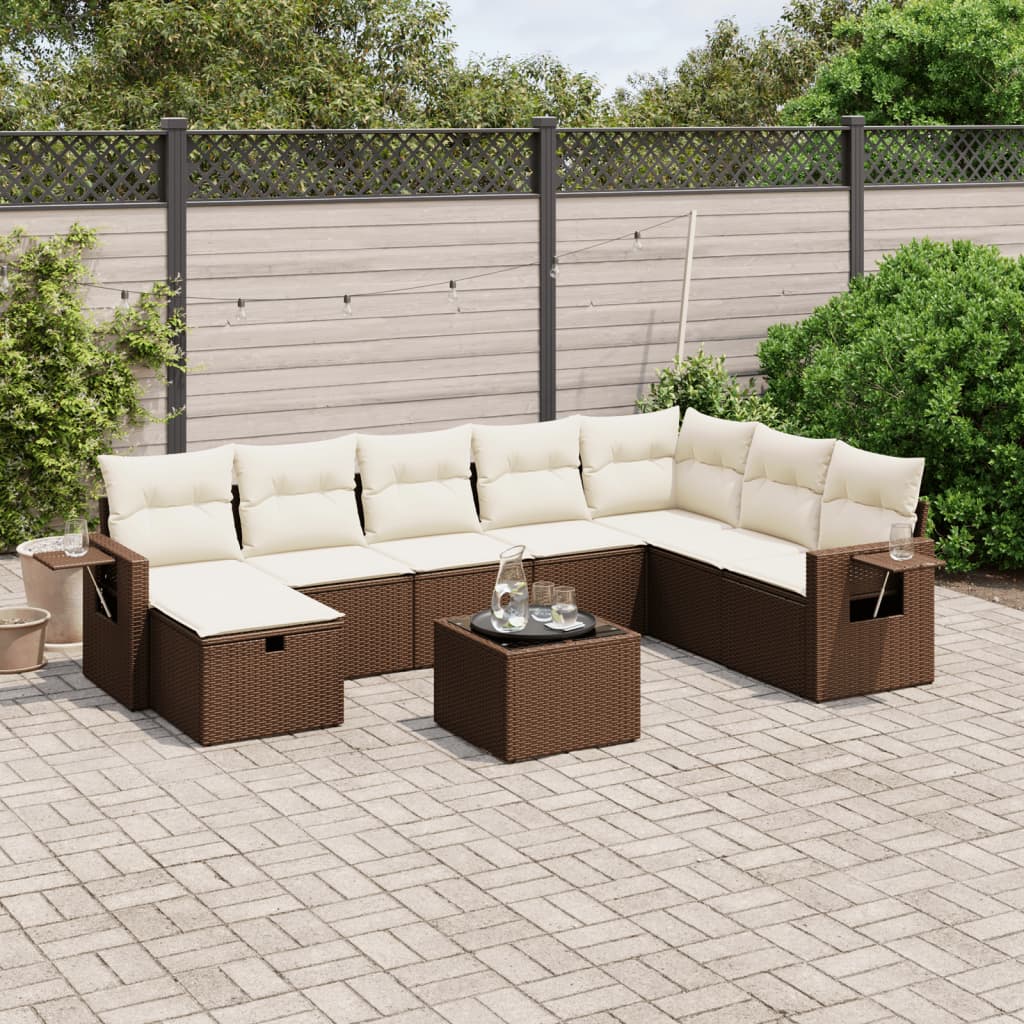 vidaXL 9-tlg. Garten-Sofagarnitur mit Kissen Braun Poly Rattan