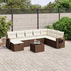 Vrtna sedežna garnitura 9-delna z blazinami rjava poli ratan