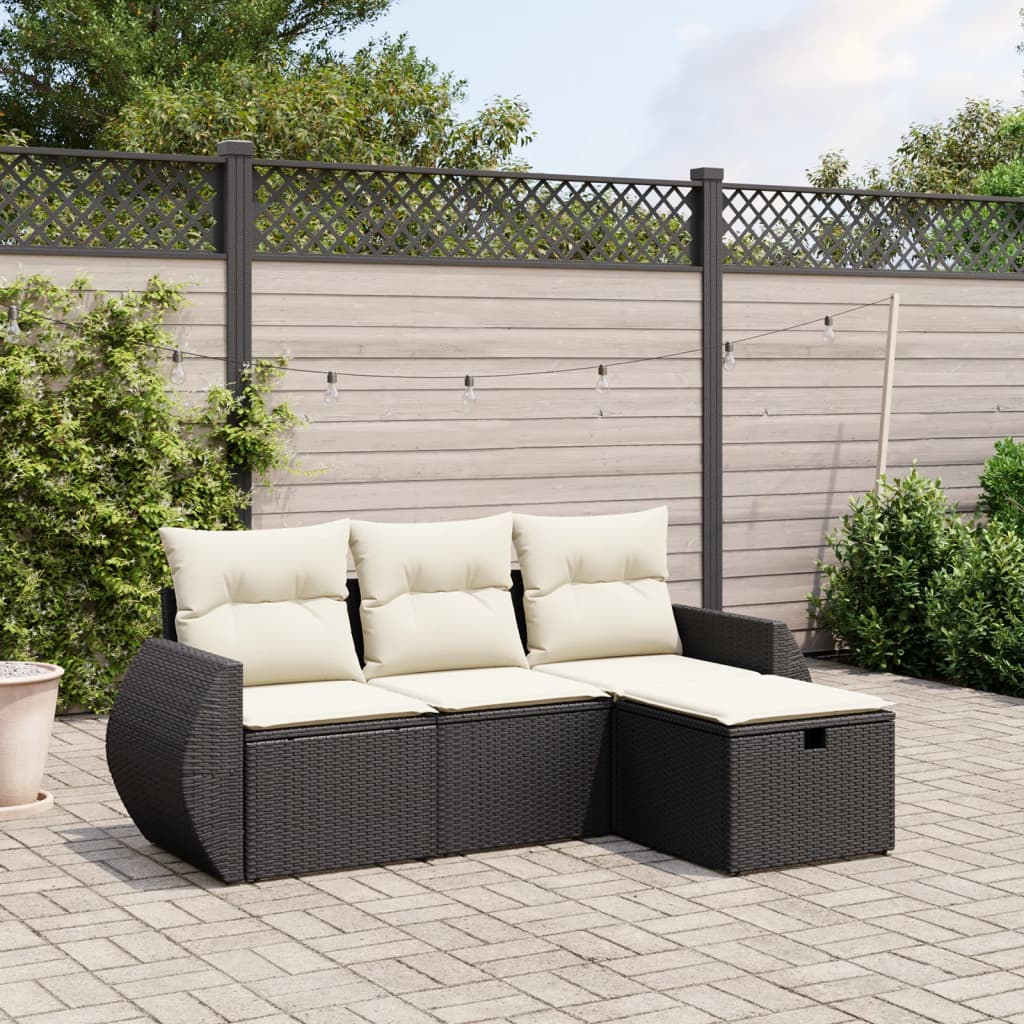 4-tlg. Garten-Sofagarnitur mit Kissen Schwarz Poly Rattan