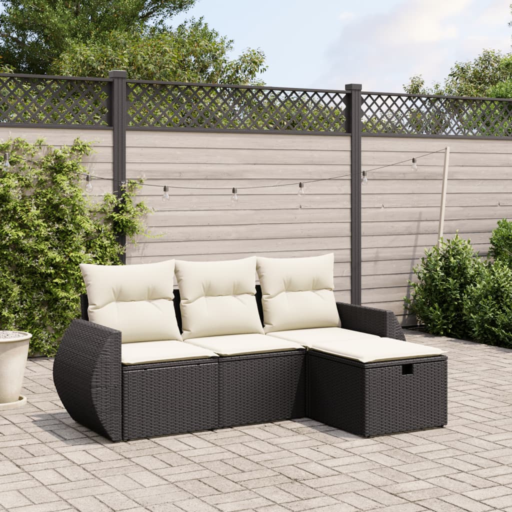 vidaXL 4-tlg. Garten-Sofagarnitur mit Kissen Schwarz Poly Rattan