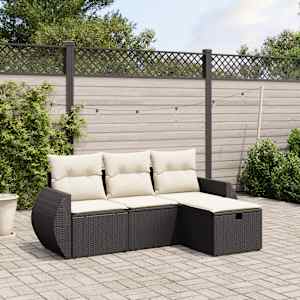 Vrtna sedežna garnitura 4-delna z blazinami črna poli ratan