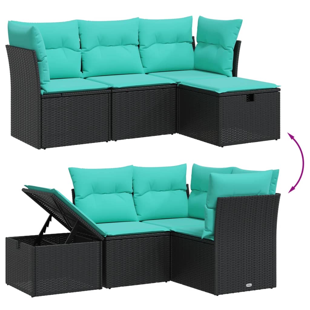 Vidaxl 4 Piece Patio Sofa Set With Cushions Black Poly Rattan