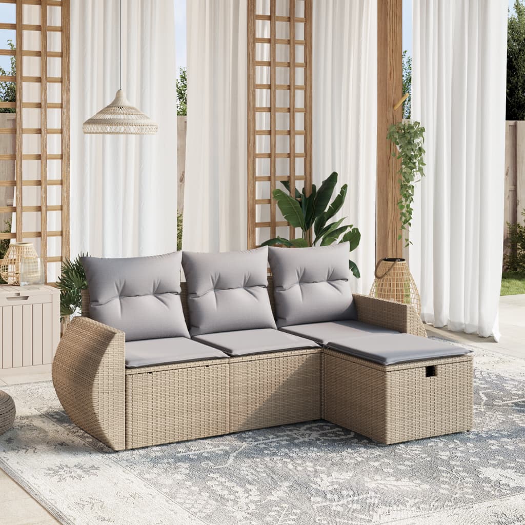 vidaXL 4-tlg. Garten-Sofagarnitur mit Kissen Beigemischung Poly Rattan