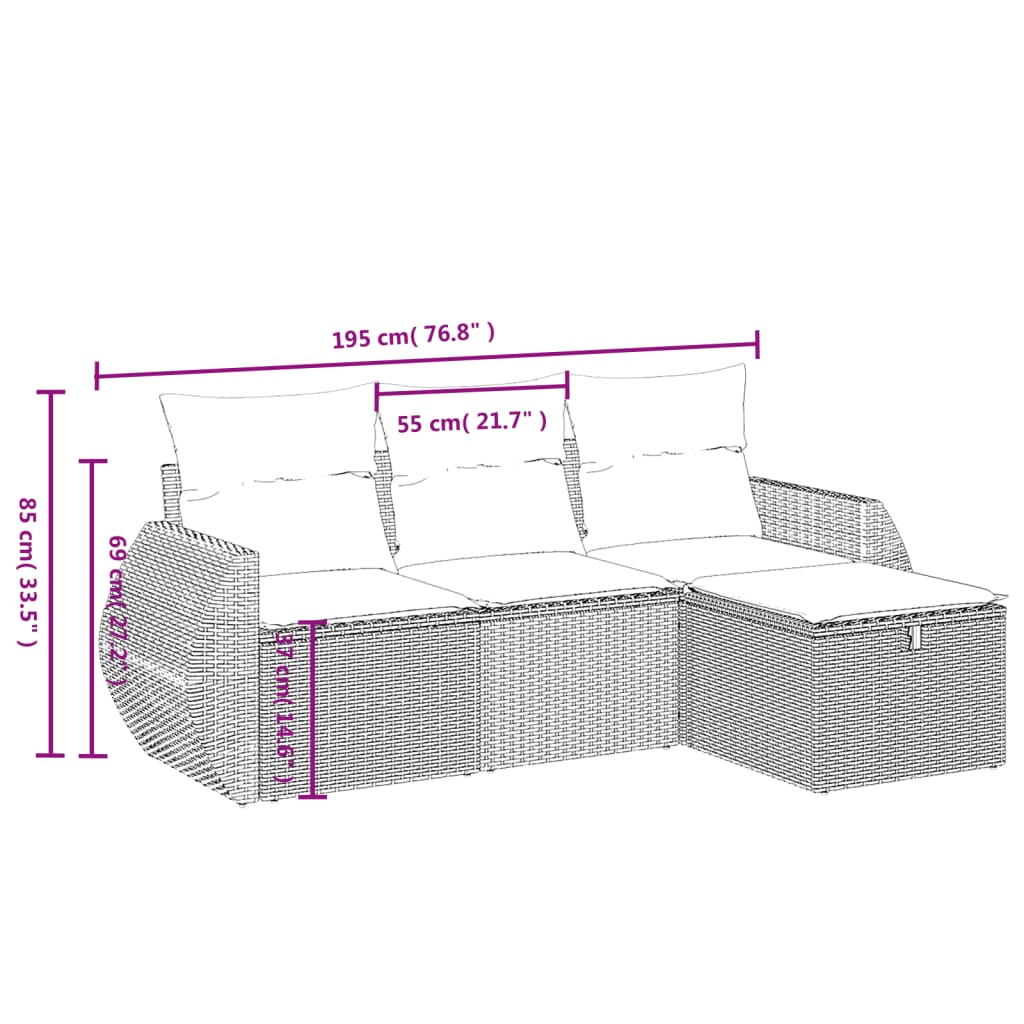 Set canapea de grădină cu perne, 4 piese, gri, poliratan 3264066 - imagine 4
