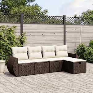 Vrtna sedežna garnitura 5-delna z blazinami rjav poli ratan