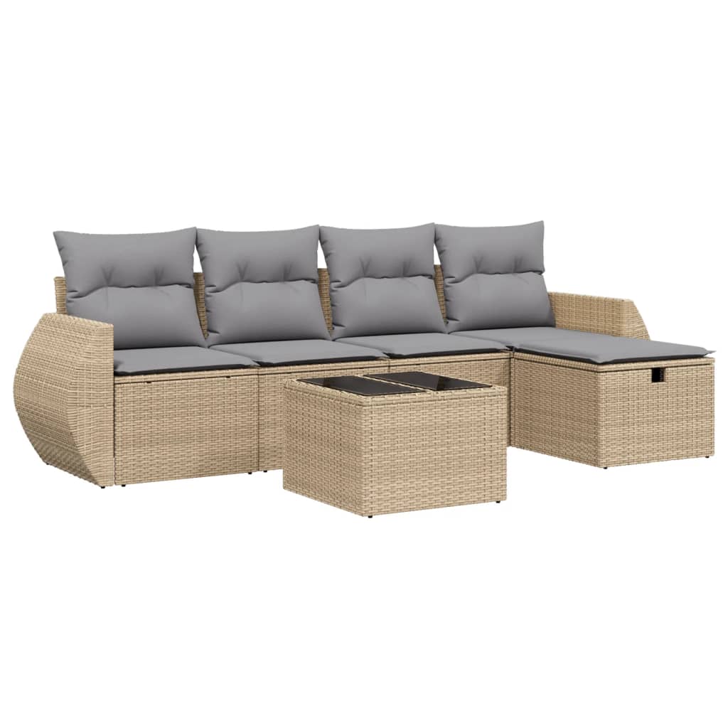 Thumbnail - vidaXL 6-tlg. Garten-Sofagarnitur mit Kissen Beige Poly Rattan