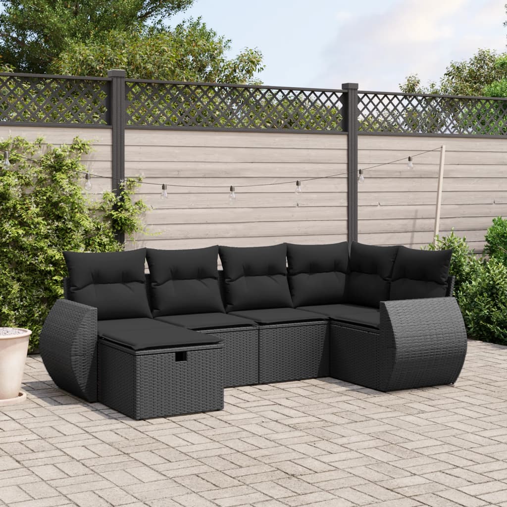 vidaXL 6-tlg. Garten-Sofagarnitur mit Kissen Schwarz Poly Rattan