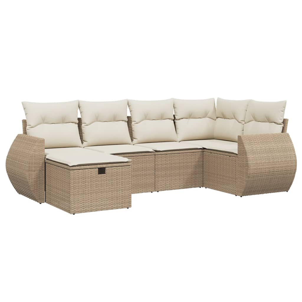 Thumbnail - vidaXL 6-tlg. Garten-Sofagarnitur mit Kissen Beige Poly Rattan
