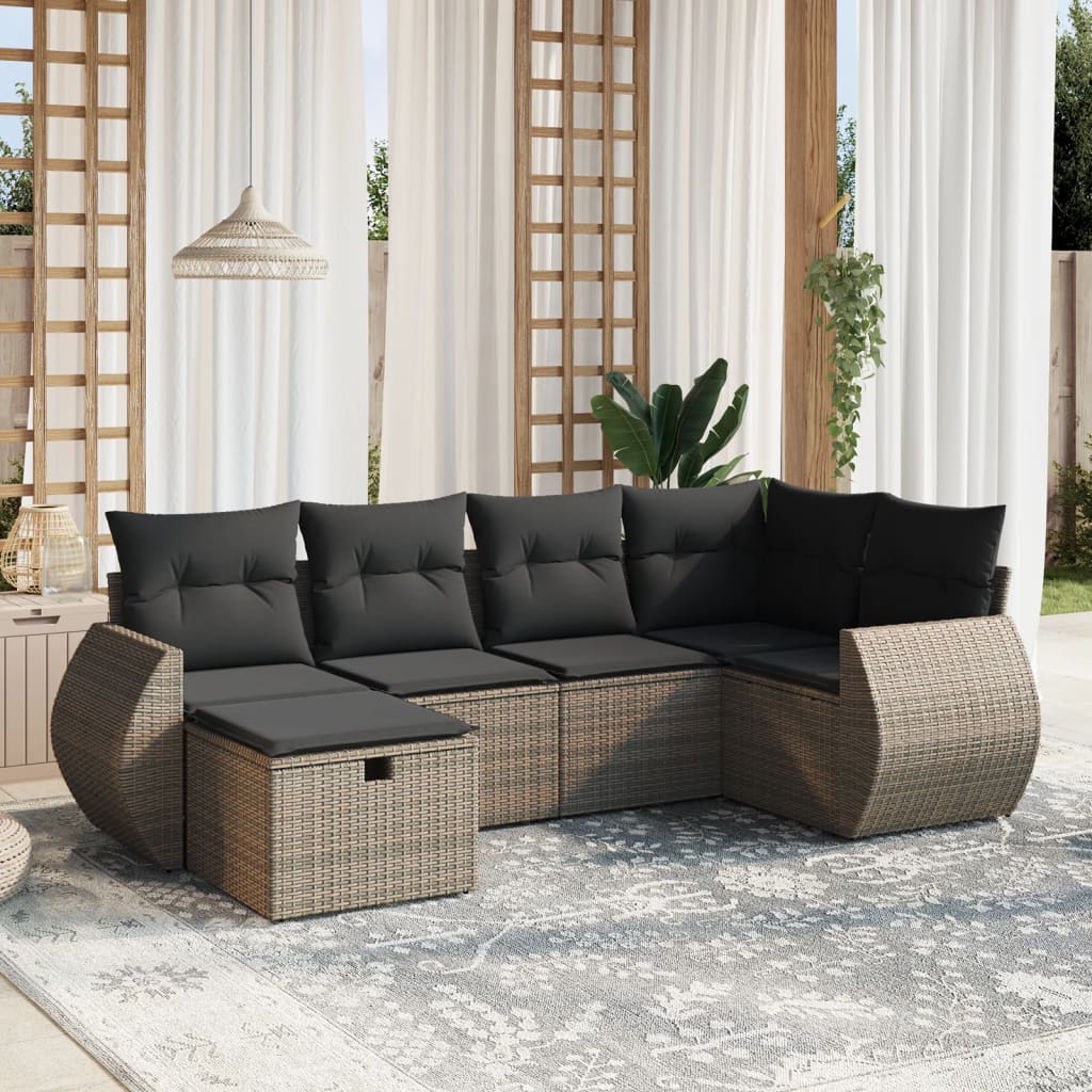 vidaXL 6-tlg. Garten-Sofagarnitur mit Kissen Grau Poly Rattan