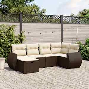 Vrtna sedežna garnitura 6-delna z blazinami rjav poli ratan