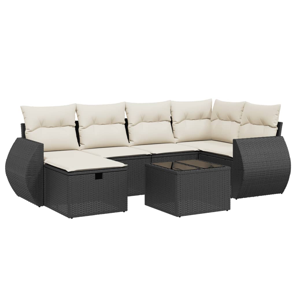 Thumbnail - vidaXL 7-tlg. Garten-Sofagarnitur mit Kissen Schwarz Poly Rattan