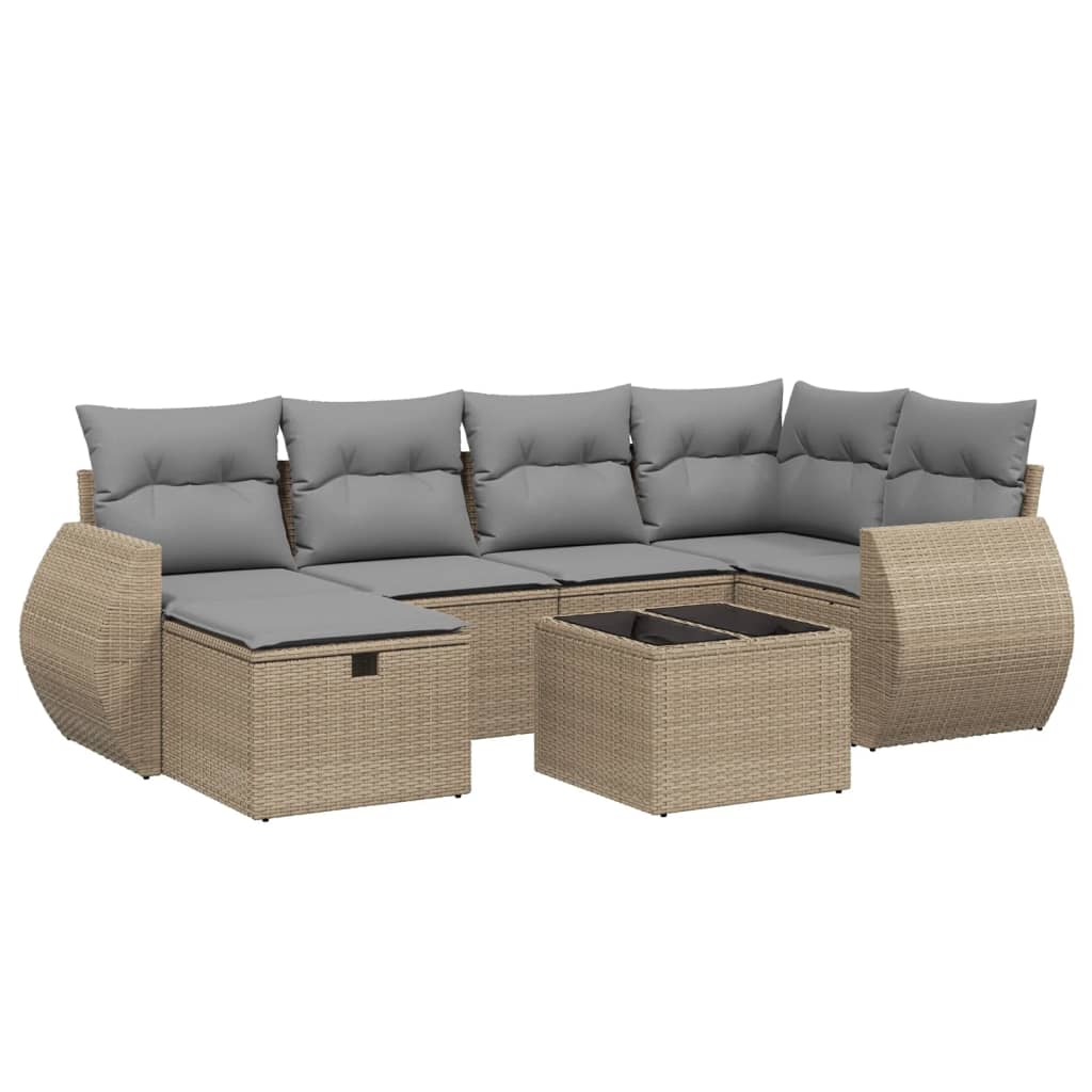 Thumbnail - vidaXL 7-tlg. Garten-Sofagarnitur mit Kissen Beige Poly Rattan